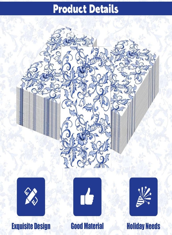 Ysqool 20Pcs Blue Floral Paper Napkins, Decorative Guest Napkins Disposable Hand Towels for Bathroom, Chinoiserie Napkins for Bridal Shower, Baby Shower, Wedding, Birthday Dinner Party Supplies - Image 3